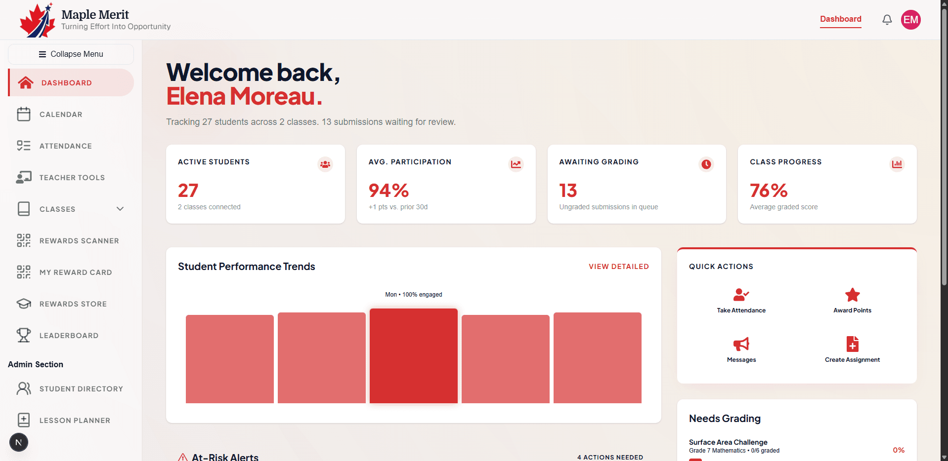 Teacher Dashboard Interface